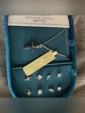Cubic Zirconia Cross Necklace - White Silver Pendant
